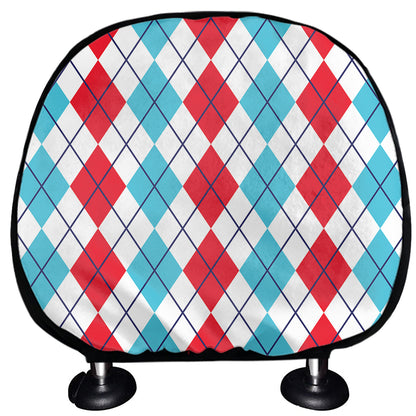 Red And Blue Argyle Pattern Print Car Headrest Covers