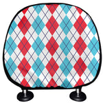 Red And Blue Argyle Pattern Print Car Headrest Covers