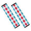 Red And Blue Argyle Pattern Print Car Seat Belt Covers