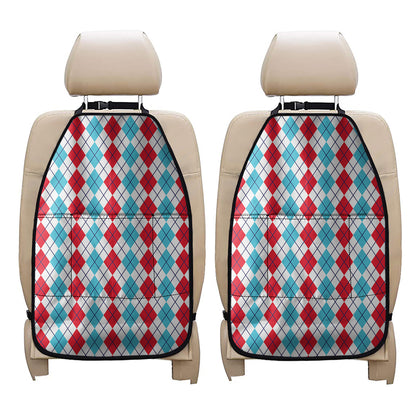 Red And Blue Argyle Pattern Print Car Seat Organizers