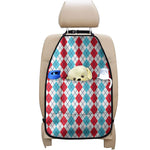 Red And Blue Argyle Pattern Print Car Seat Organizers