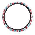 Red And Blue Argyle Pattern Print Car Steering Wheel Cover