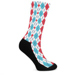 Red And Blue Argyle Pattern Print Crew Socks