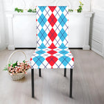Red And Blue Argyle Pattern Print Dining Chair Slipcover