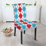 Red And Blue Argyle Pattern Print Dining Chair Slipcover