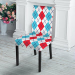 Red And Blue Argyle Pattern Print Dining Chair Slipcover
