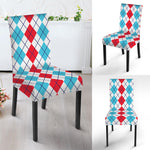 Red And Blue Argyle Pattern Print Dining Chair Slipcover
