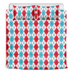 Red And Blue Argyle Pattern Print Duvet Cover Bedding Set