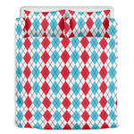 Red And Blue Argyle Pattern Print Duvet Cover Bedding Set