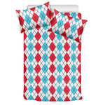 Red And Blue Argyle Pattern Print Duvet Cover Bedding Set