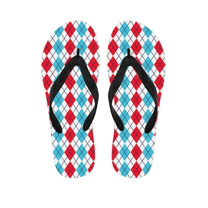 Red And Blue Argyle Pattern Print Flip Flops