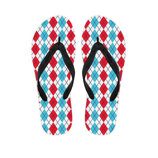 Red And Blue Argyle Pattern Print Flip Flops