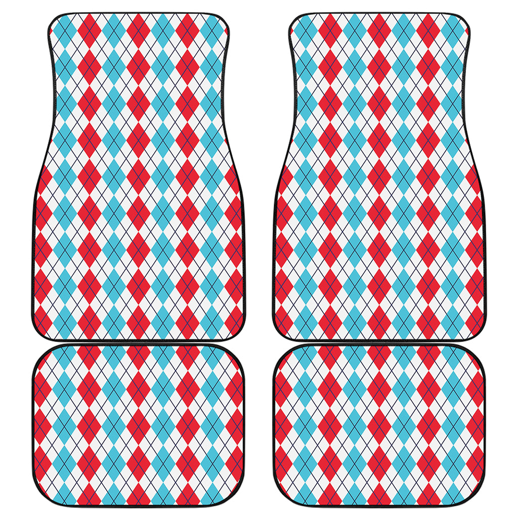 Red And Blue Argyle Pattern Print Front and Back Car Floor Mats