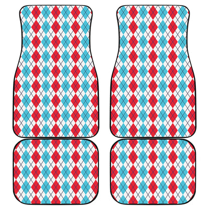 Red And Blue Argyle Pattern Print Front and Back Car Floor Mats