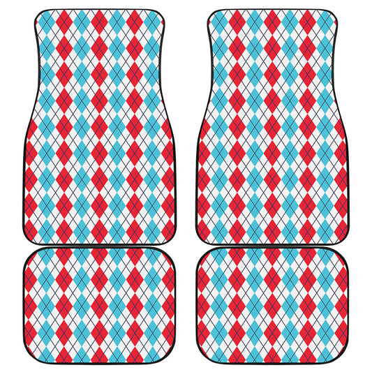 Red And Blue Argyle Pattern Print Front and Back Car Floor Mats