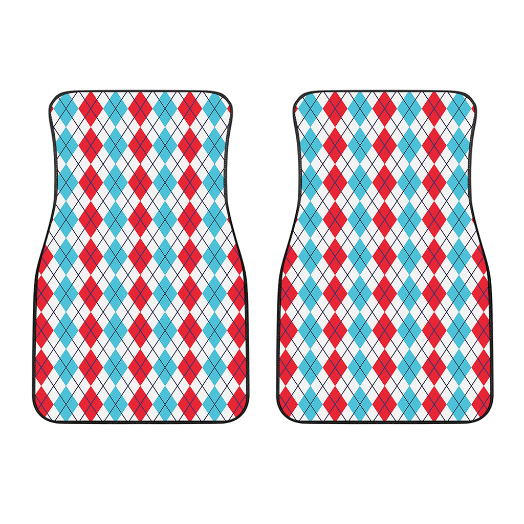 Red And Blue Argyle Pattern Print Front Car Floor Mats