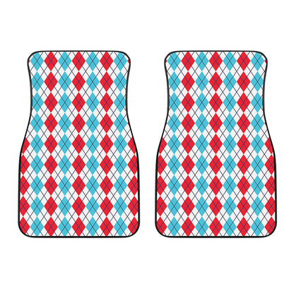 Red And Blue Argyle Pattern Print Front Car Floor Mats