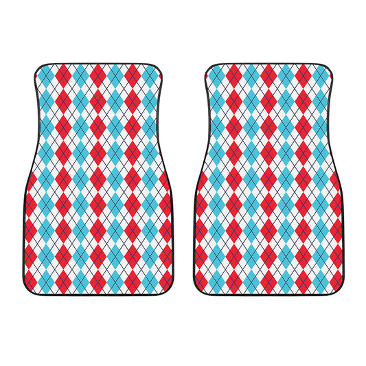 Red And Blue Argyle Pattern Print Front Car Floor Mats