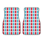 Red And Blue Argyle Pattern Print Front Car Floor Mats