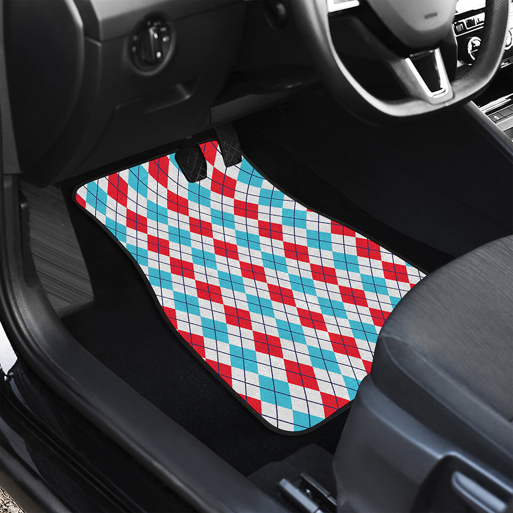 Red And Blue Argyle Pattern Print Front Car Floor Mats