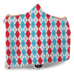 Red And Blue Argyle Pattern Print Hooded Blanket
