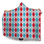 Red And Blue Argyle Pattern Print Hooded Blanket