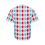 Red And Blue Argyle Pattern Print Men's Baseball Jersey