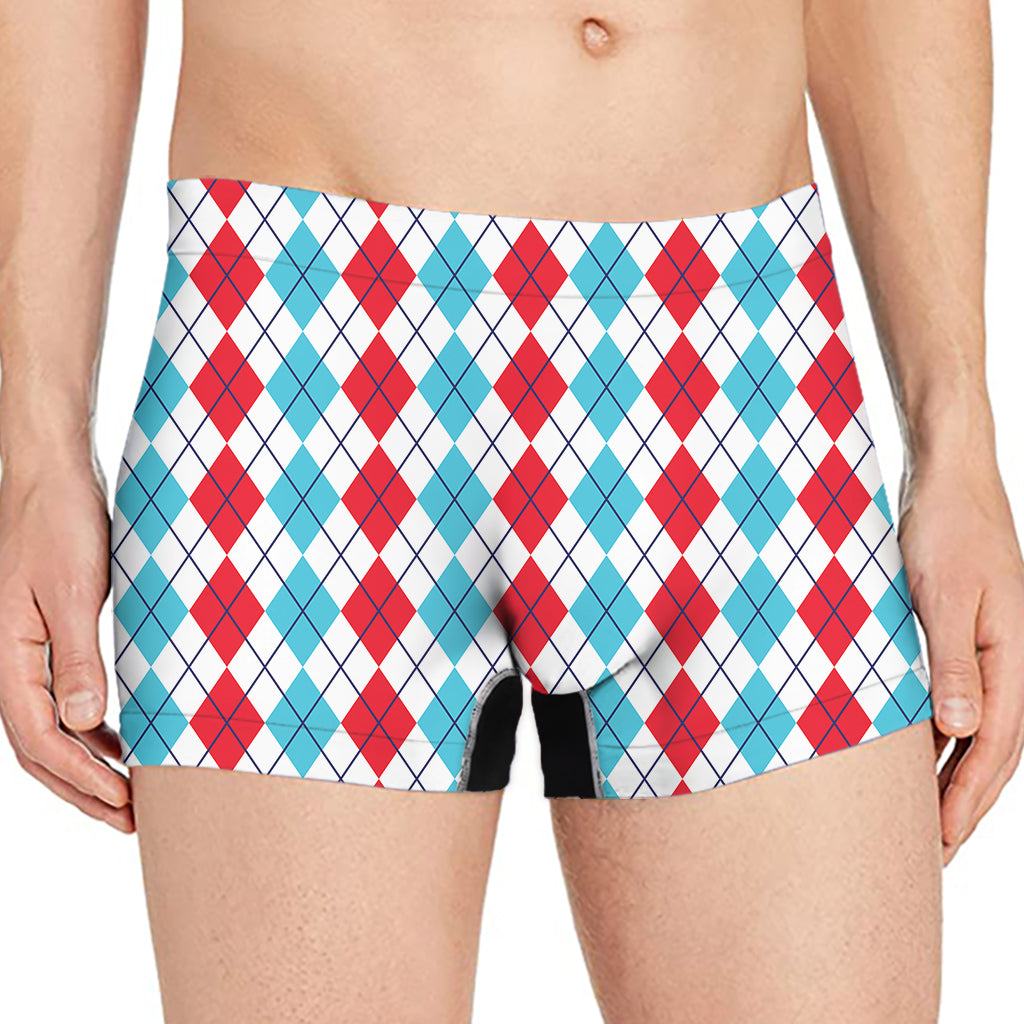 Red And Blue Argyle Pattern Print Men's Boxer Briefs