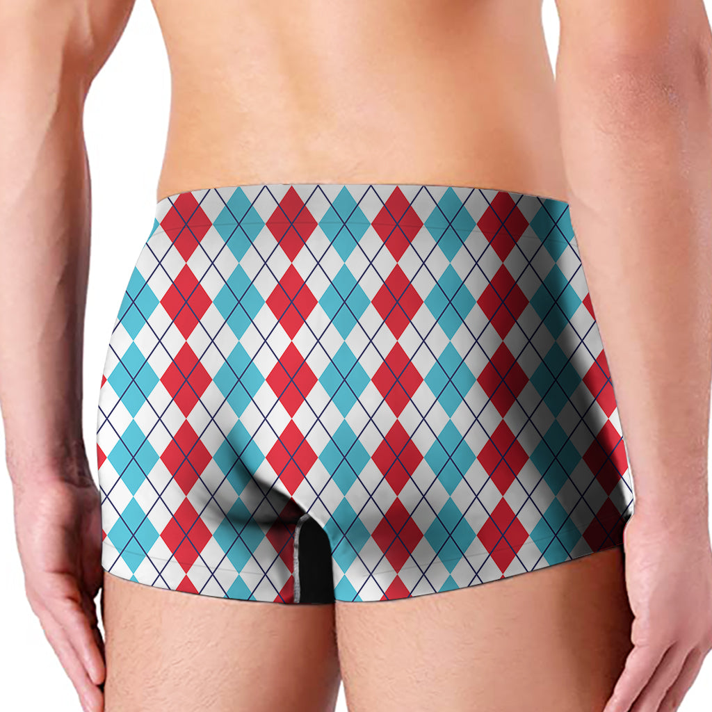 Red And Blue Argyle Pattern Print Men's Boxer Briefs