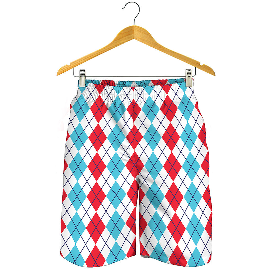 Red And Blue Argyle Pattern Print Men's Shorts