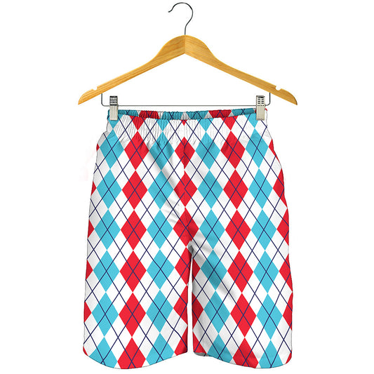 Red And Blue Argyle Pattern Print Men's Shorts