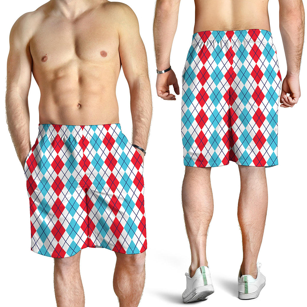 Red And Blue Argyle Pattern Print Men's Shorts