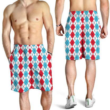 Red And Blue Argyle Pattern Print Men's Shorts