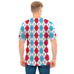 Red And Blue Argyle Pattern Print Men's T-Shirt