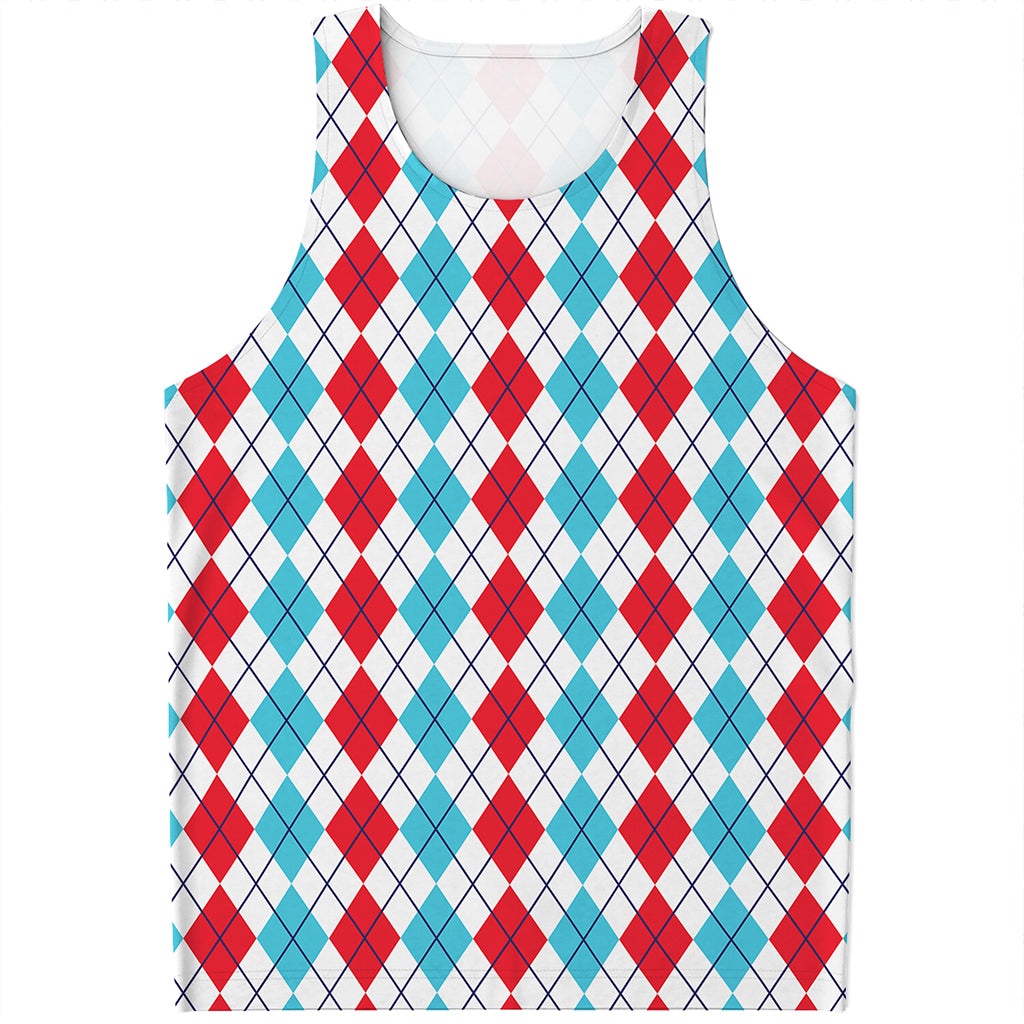 Red And Blue Argyle Pattern Print Men's Tank Top