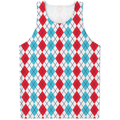 Red And Blue Argyle Pattern Print Men's Tank Top