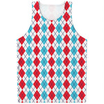 Red And Blue Argyle Pattern Print Men's Tank Top