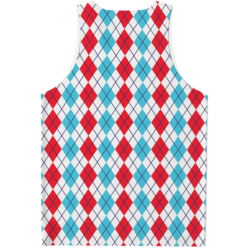 Red And Blue Argyle Pattern Print Men's Tank Top