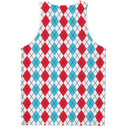 Red And Blue Argyle Pattern Print Men's Tank Top