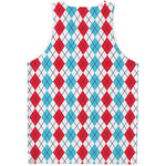 Red And Blue Argyle Pattern Print Men's Tank Top