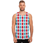 Red And Blue Argyle Pattern Print Men's Tank Top