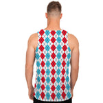 Red And Blue Argyle Pattern Print Men's Tank Top
