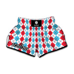 Red And Blue Argyle Pattern Print Muay Thai Boxing Shorts
