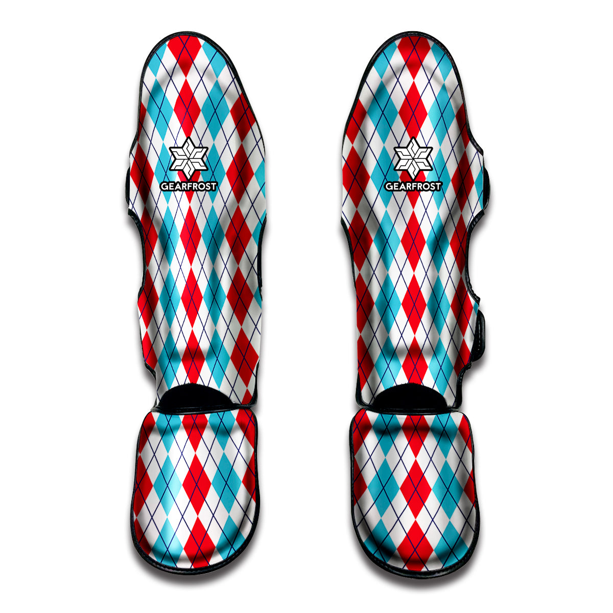 Red And Blue Argyle Pattern Print Muay Thai Shin Guard
