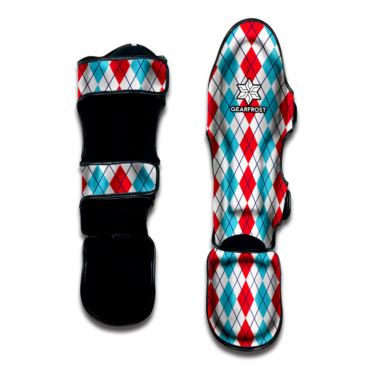 Red And Blue Argyle Pattern Print Muay Thai Shin Guard
