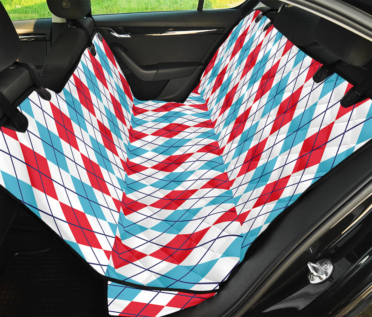 Red And Blue Argyle Pattern Print Pet Car Back Seat Cover