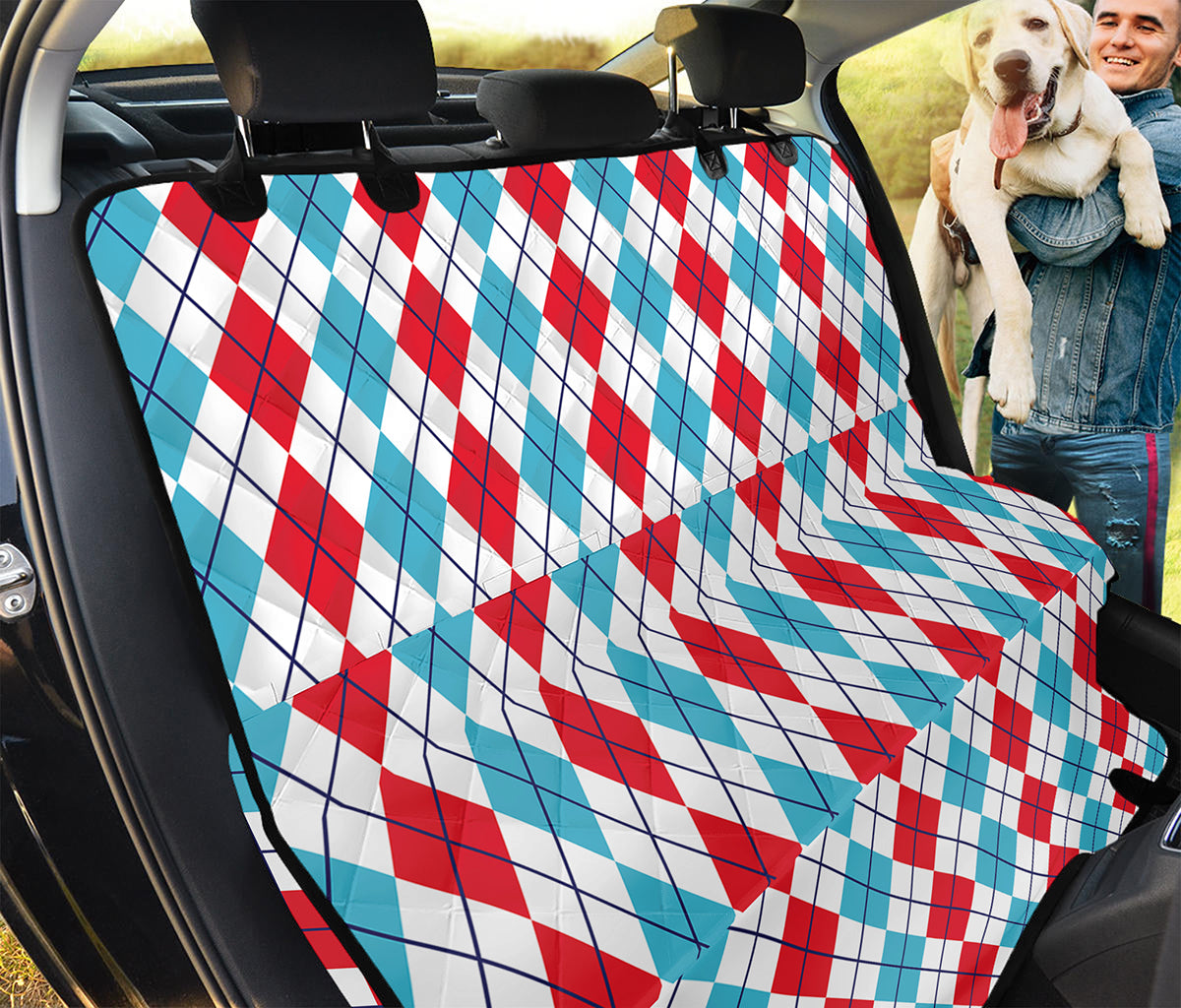 Red And Blue Argyle Pattern Print Pet Car Back Seat Cover