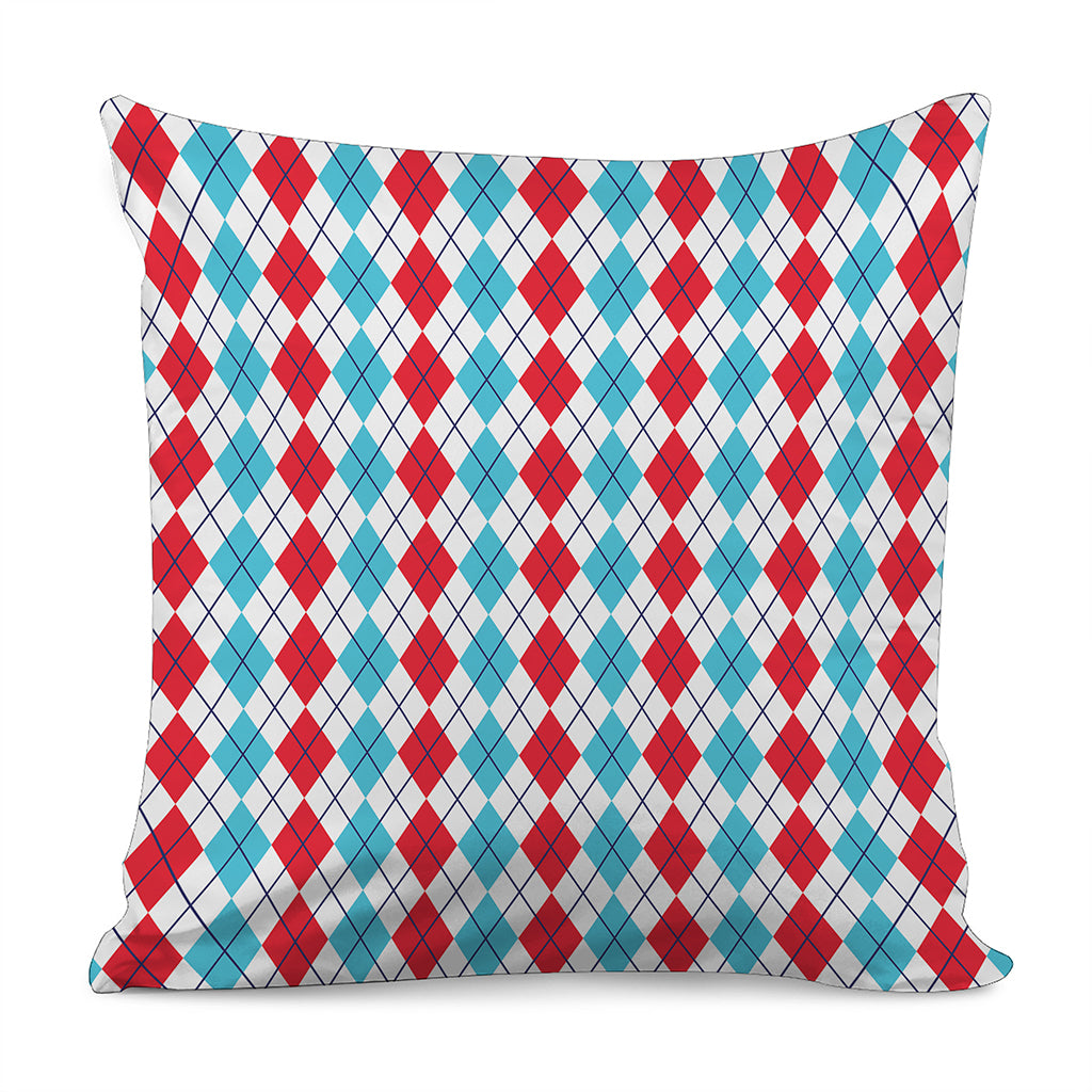 Red And Blue Argyle Pattern Print Pillow Cover
