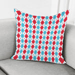Red And Blue Argyle Pattern Print Pillow Cover