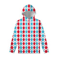 Red And Blue Argyle Pattern Print Pullover Hoodie